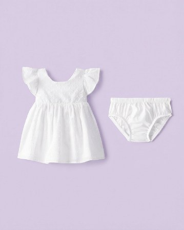 Vestido OshKosh 2 Peças Branco Poa Suiço