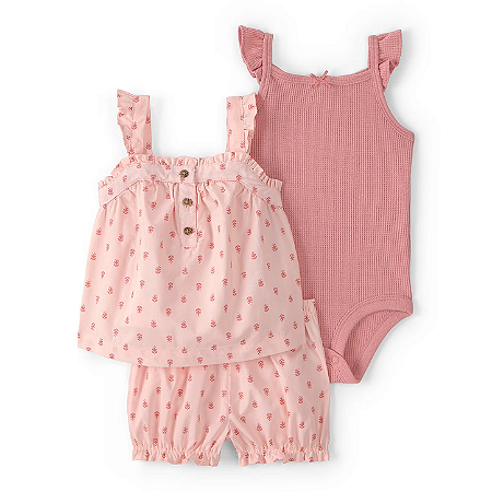 Conjunto Carter's 3 Peças Rosa Floral Tulipas