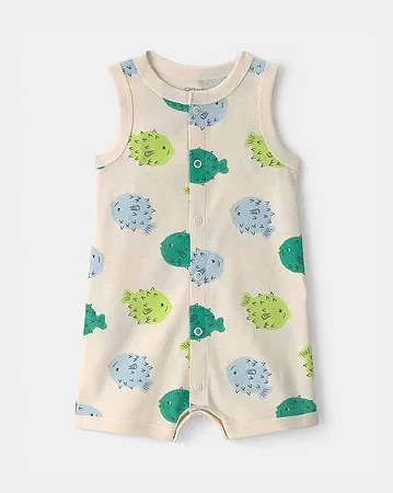 Romper Carter's Malha Bege Baiacu Verde
