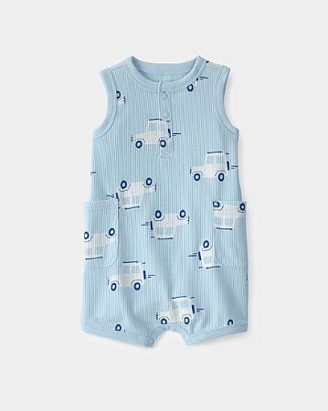 Romper Carter's Malha Canelada Azul Carrinhos