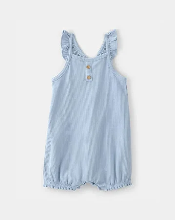 Romper Carter's Malha Canelada Azul Botões