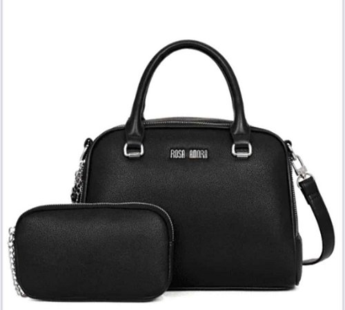 Bolsa Rosa Amora Preta + bolsinha