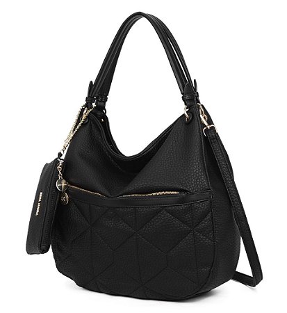 Bolsa preta detalhe frontal + mini carteira-bolsa