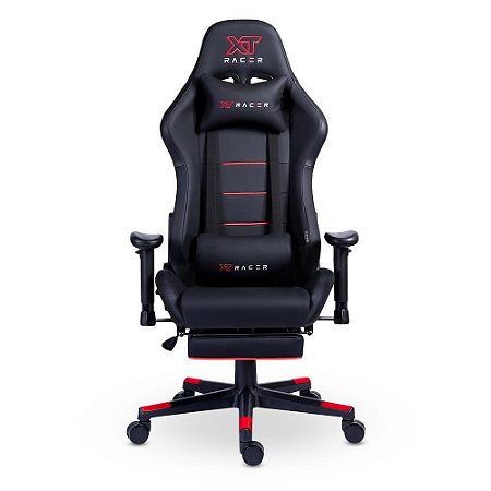 Cadeira Gamer XT Racer Attack Com Apoio De Pés Reclinável Ergonômica Couro Sintético - Preto e Vermelho
