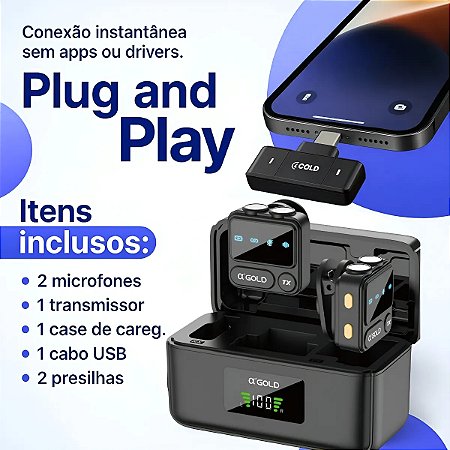 Microfone de Lapela duplo com imã Type-C