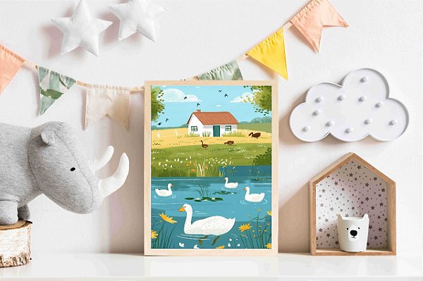 Quadro Infantil Patinhos na Lagoa