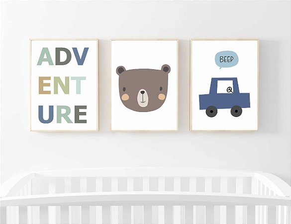 Kit Quadro Infantil Urso Adventure