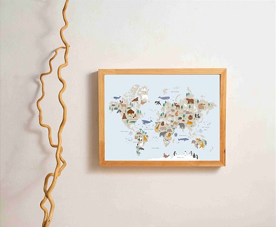Quadro Infantil Mapa Mundi Animais