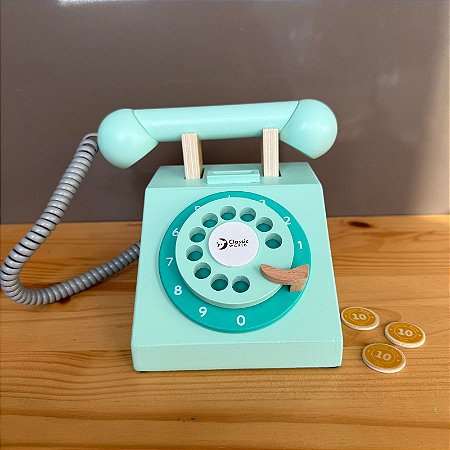 Brinquedo Telefone de Madeira Retro