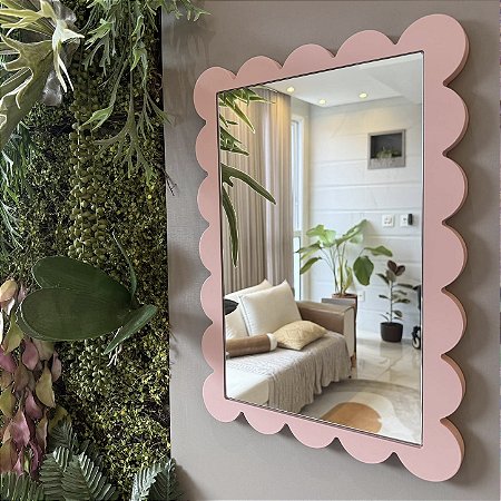 Espelho Retangular Ondinha - Rosa Blush