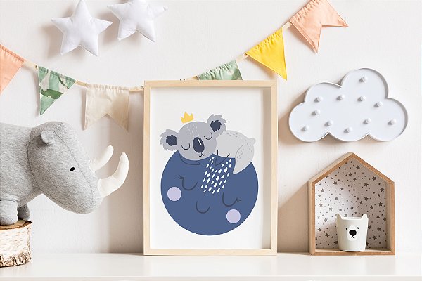 Quadro Infantil Coala na Lua Azul