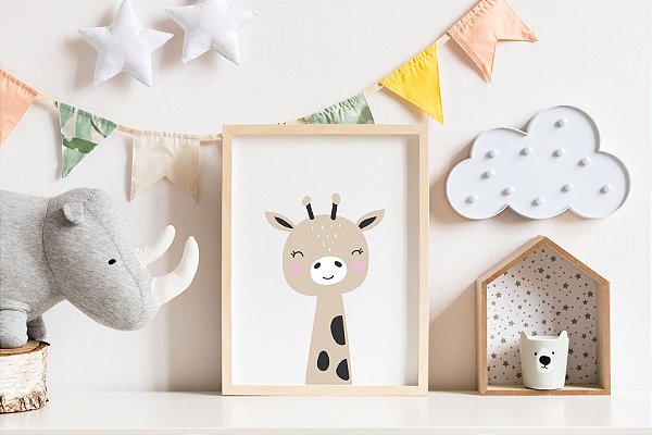 Quadro Infantil Girafa Minimalista Bege