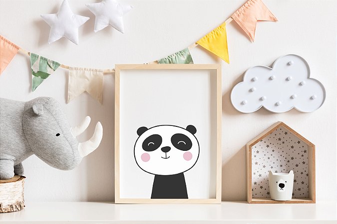 Quadro Infantil Panda Minimalista Preto
