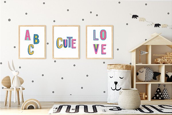 Kit Quadro Infantil ABC Cute Love