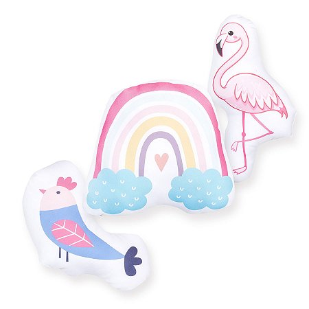 Kit de Almofadas Infantis Flamingo Arco-Íris