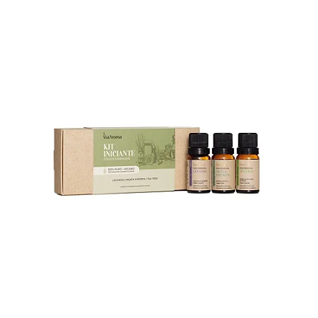 Kit 3 Óleos Essenciais Iniciante Via Aroma - Lavanda, Menta Piperita e Tea Tree