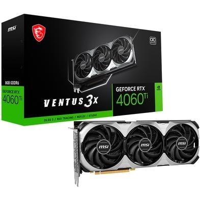 Placa de Vídeo RTX 4060 Ti VENTUS 3X 8G OC MSI NVIDIA GeForce, 8 GB GDDR6-5U52ZB4WM