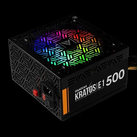 Fonte De Alimentação Gamer Gamdias Kratos 500w Series E1-500W Preto Rgb -ATLCZFT63