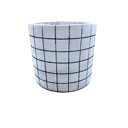 Cachepot Branco Cimento Com Grid