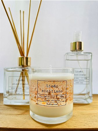 Kit LIMÃO SICILIANO. Linha Classic Collection. Difusor de Aromas, Home Spray e Vela Aromática