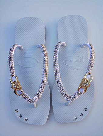 Havaianas Personalizada Com Fivela Infinito E Strass branco