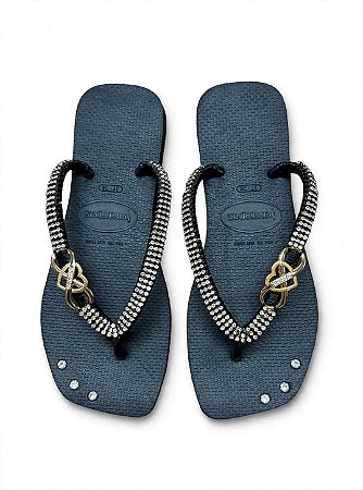 Havaianas Personalizada Com Fivela Infinito E Strass preto