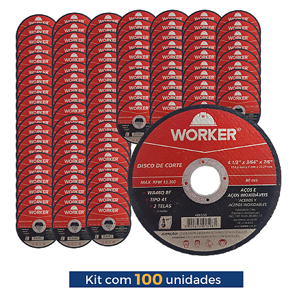 Disco De Corte Worker C/ 100 Unidades 4.1/2" X 3/64" X 7/8" Tipo 41 2 Telas WA46Q Excelente Original
