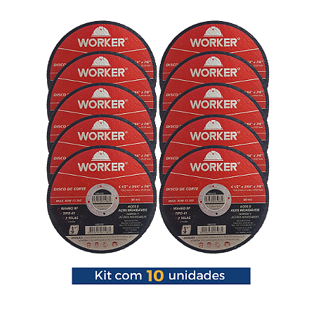Disco De Corte Worker Com 10 Unidades 4.1/2" X 3/64" X 7/8" Tipo 41 2 Telas WA46Q Excelente Original
