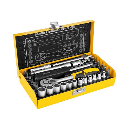 JOGO DE SOQUETES 1/4'' VONDER 33 PEÇAS  4 A 13MM