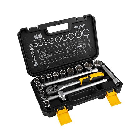 JOGO DE SOQUETES ESTRIADOS VONDER C/ 18 PÇS 1/2'' 10 A 32MM