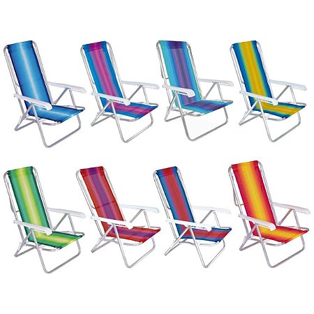 CADEIRA DE PRAIA MOR EM ALUMÍNIO COM 8 POSIÇÕES