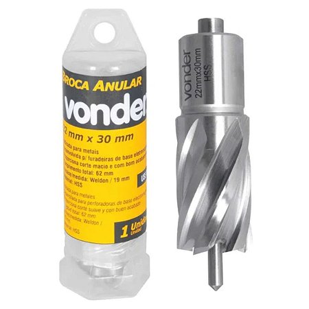 Broca Anular Encaixe Padrão Weldon Vonder 22mmX30mm Em Aço Rápido HSS Excelente e Qualidade Original