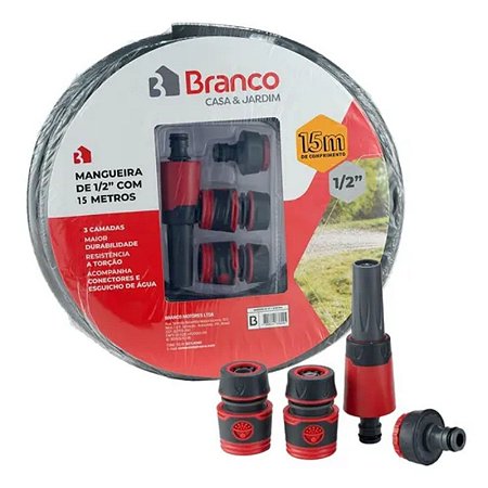 Mangueira Para Jardim De 1/2 Polegadas Com 15 Metros Acompanha Conectores e Esguicho Branco Original
