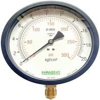 MANÔMETRO RETO PARA CALDEIRA 6" ESCALA 300PSI X 20KGF INOX