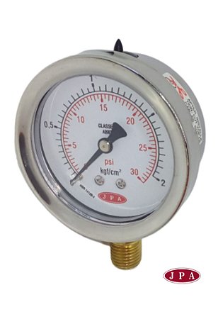 MANOMETRO RETO 62MM 30PSI X 2KG ROSCA ¼ CAIXA INOX