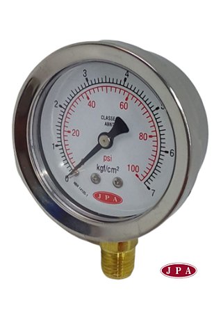 MANOMETRO RETO 62MM 100PSI X 7KG ROSCA ¼ CAIXA INOX