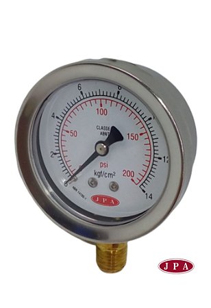MANOMETRO RETO 62MM 200PSI X 14KG ROSCA ¼ CAIXA INOX