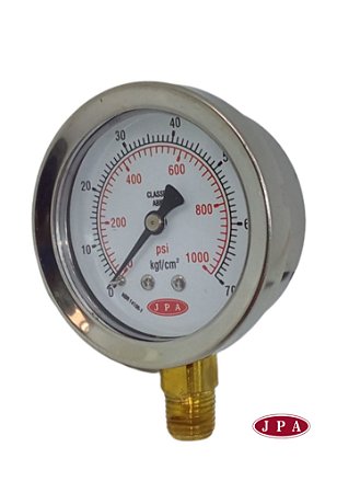 MANOMETRO RETO 62MM 1000PSI X 70KG ROSCA ¼ CAIXA INOX