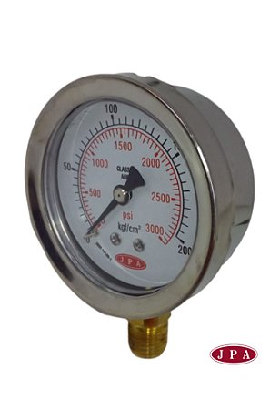 MANOMETRO RETO 62MM 3000PSI X 200KG ROSCA ¼ CAIXA INOX