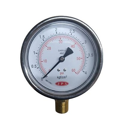 MANOMETRO RETO 100MM 60PSI X 4KG ROSCA 1/2 CAIXA INOX