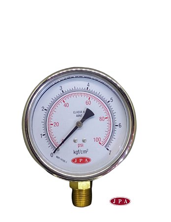 MANOMETRO RETO 100MM 100PSI X 7KG ROSCA 1/2 CAIXA INOX