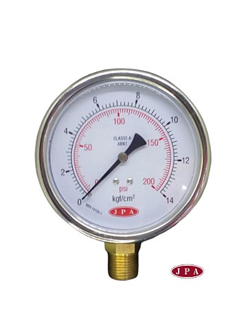 MANOMETRO RETO 100MM 200PSI X 14KG ROSCA 1/2 CAIXA INOX