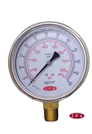 MANOMETRO RETO 100MM 850PSI X 60KG ROSCA 1/2 CAIXA INOX