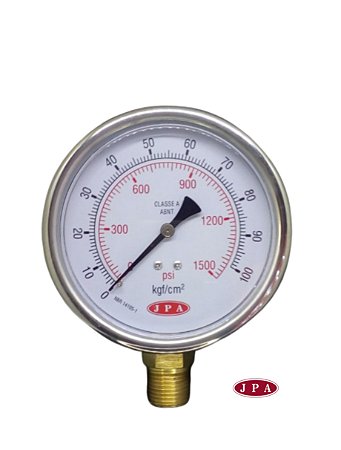 MANOMETRO RETO 100MM 1500PSI X 100KG ROSCA 1/2 CAIXA INOX