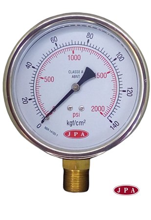 MANOMETRO RETO 100MM 2000PSI X 140KG ROSCA 1/2 CAIXA INOX
