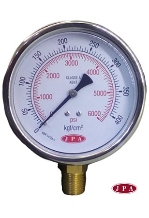 MANOMETRO RETO 100MM 6000PSI X 400KG ROSCA 1/2 CAIXA INOX