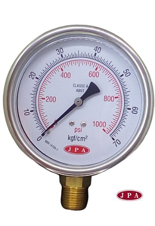 MANOMETRO RETO 100MM 1000PSI X 70KG ROSCA 1/2 CAIXA INOX