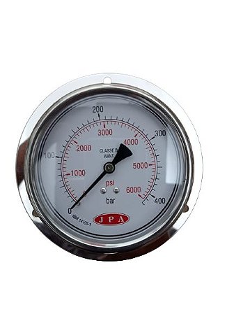 MANÔMETRO ANGULAR 100MM CAIXA INOX ROSCA 1/2 NPT 6000PSI X 400KGF