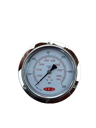 MANÔMETRO ANGULAR 100MM CAIXA INOX ROSCA 1/2 NPT 8500PSI X 600KGF
