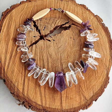 Colar Quartzo Cristal e Ametista